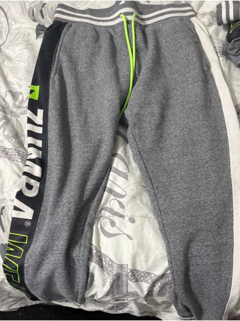 Gray Athletic Zumba Joggers with Neon Green Accents